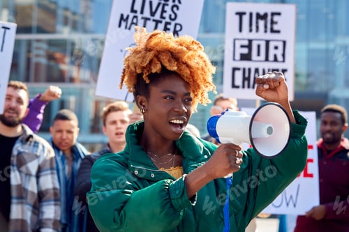 Preview: Protestors With Placards And Megaphone On Black Lives Matter Demonstration March Against Racism