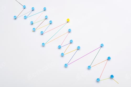 Preview: colorful connected drawn lines with pins, connection and leadership concept