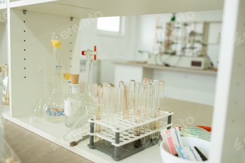 Preview: Test tubes in a laboratory on a shelf