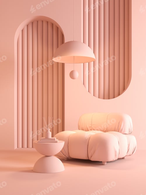 Preview: Memphis style conceptual interior room 3d illustration