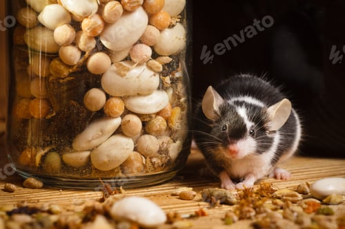 Preview: Adorable Mouse Next to a Jar of Seeds