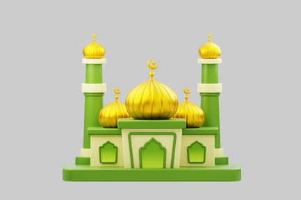 Preview: Mosque with two tall towers, golden domes and crescent moons