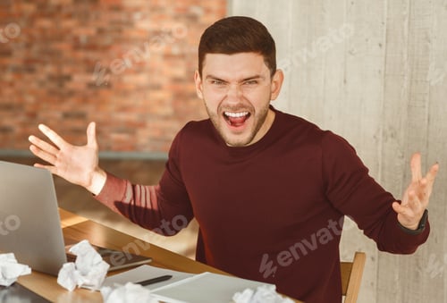 Preview: Man Shouting And Gesturing Having Nervous Breakdown In Office