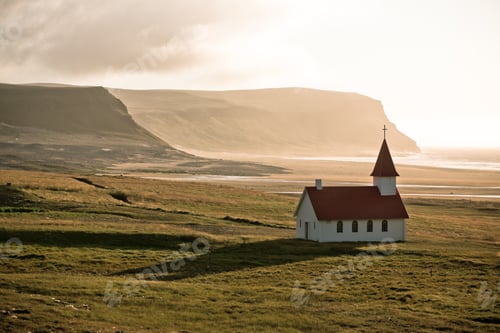 Preview: Typical Rural Icelandic Church at Sea Coastline