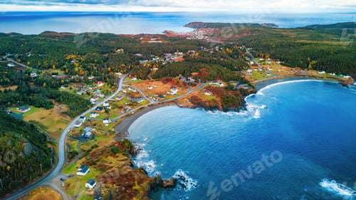 Preview: Small Town, Coast on East Coast of Atlantic Ocean. Aerial Nature Background.