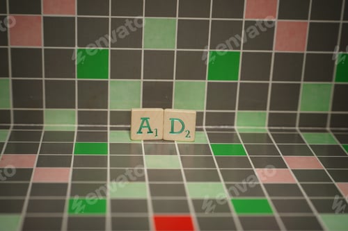 Preview: Tile with green ad text on a blocked background