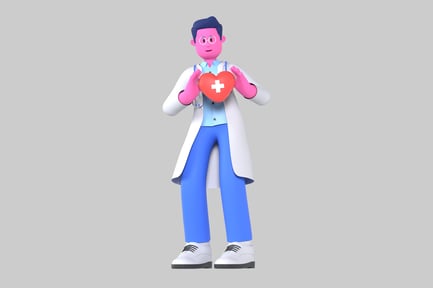 Preview: Cartoon doctor holding heart character