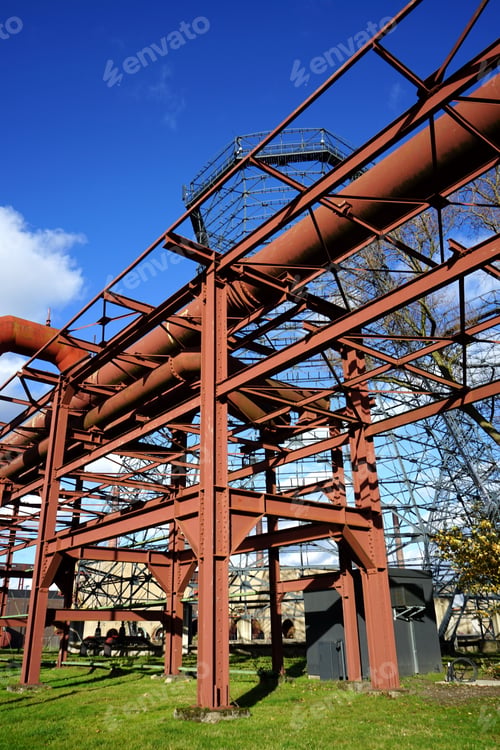 Preview: View of rusted pipes in a site on a sunny morning