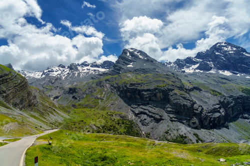 Preview: Mountain landscape along the road to Stelvio pass (Lombardy) at summer