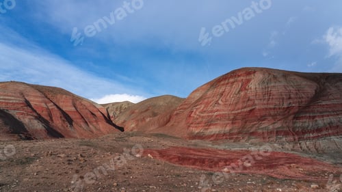 Preview: View of the beautiful striped red mountain