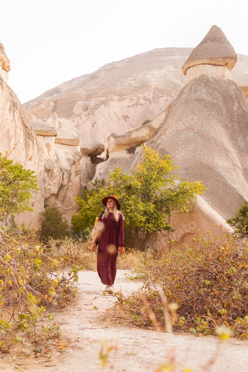 Preview: Travelling woman in Cappadocia valley.