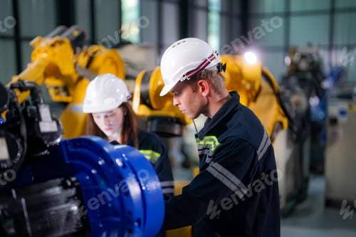Preview: Engineer testing a robotic production simulator in robotics research facility