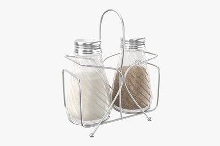 Preview: Spiral-Textured Glass Salt and Pepper Shakers in Wire Caddy