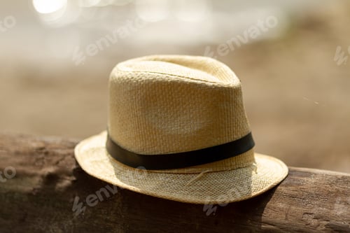 Preview: A straw hat on an old log