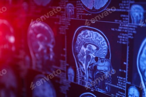 Preview: MRI or magnetic resonance imaging of the head and brain. Close up