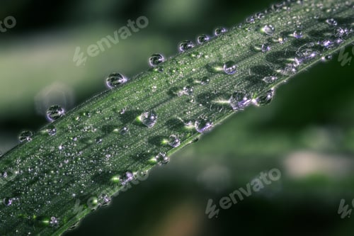 Preview: Bunch of Raindrops on a Blade of Green Grass
