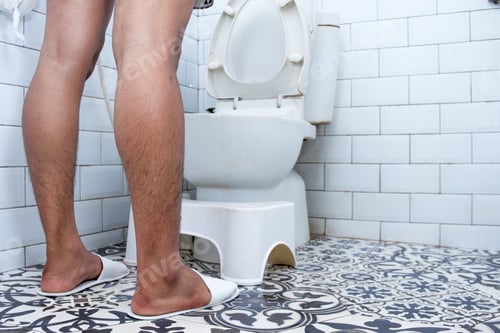 Preview: Close up leg man peeing at toilet bathroom