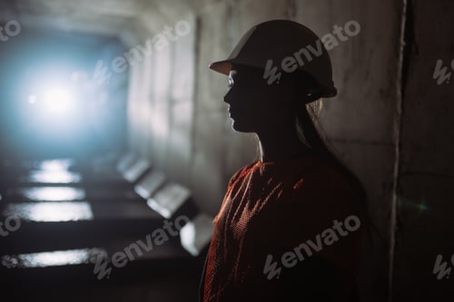 Preview: Silhouette of a female digger in the tunnel