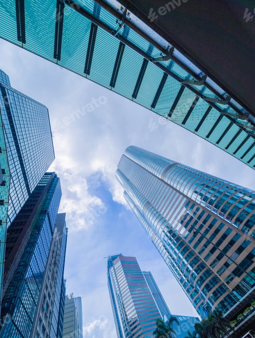 Preview: Hong Kong Downtown, China. Financial district in urban city in Asia. Skyscraper buildings.