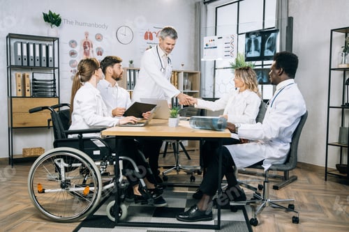 Preview: Multicultural medical colleagues having seminar at office