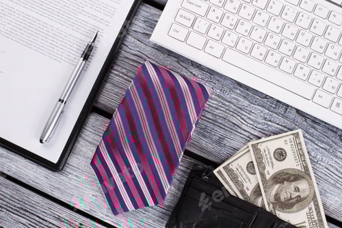 Preview: Office Desk With Money, Necktie and Keyboard