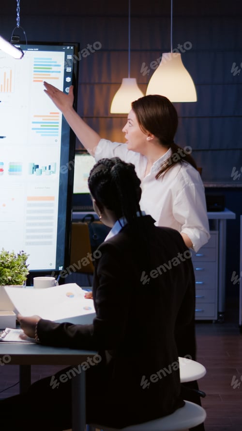 Preview: Upset irritated frustrated businesswoman entering in office meeting room late at night