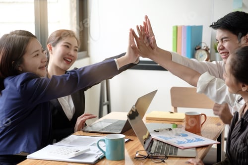 Preview: Successful entrepreneurs, Business colleagues celebrating successful at office