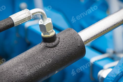 Preview: Black piston or actuator in blue pneumatic or hydraulic machine. Technology