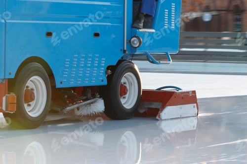 Ice Resurfacer Smooths Surface on Outdoor Skating Rink
