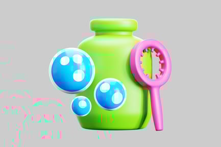 Preview: Green jar with three blue bubbles and a pink mirror.