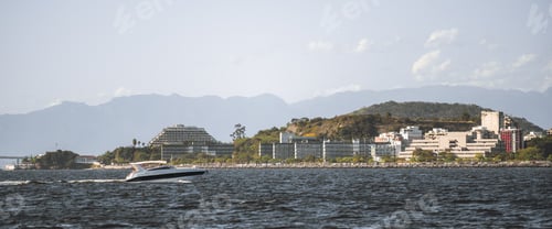 Preview: Speedboat on coastal panorama