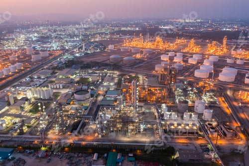 Preview: Aerial view of petrochemical oil refinery and sea in industrial engineering concept in Bangna