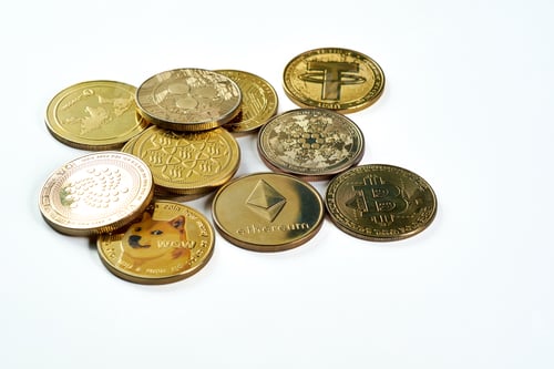 Preview: Variety of cryptocurrencies on white background