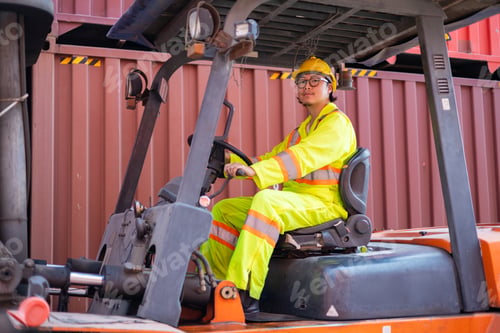 Preview: Engineer loads goods by forklift to stack containers