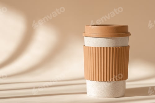 Preview: Reusable cup, biodegradable travel plastic coffee mug for take away. Sustainable bamboo eco friendly