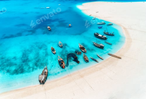 Preview: Aerial view of the fishing boats and yachts on tropical sea coast