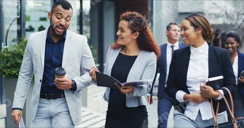Preview: Commute, discussion and documents with business people in city together for travel to work. Convers
