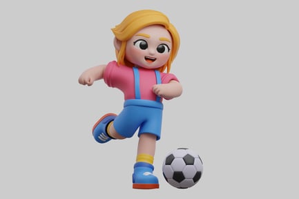 Visualização: Pose de ação de garota de futebol de desenho animado