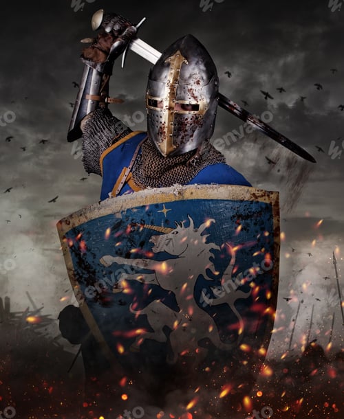 Preview: Portrait of a knight with sword on batllefield.