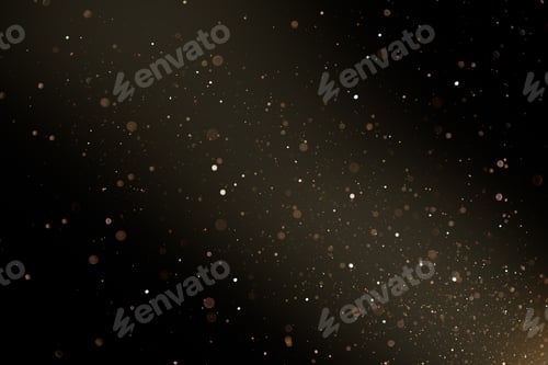 Preview: Natural organic dust particles floating on a sunbeam on black background. Glittering sparkling