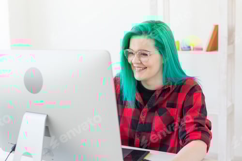 Preview: Illustrator, graphic designer, animator and artist concept - creator woman with beautiful green hair