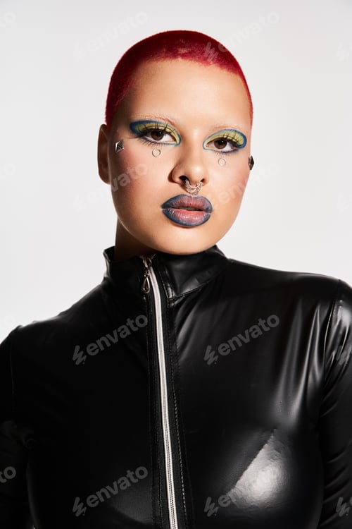 Preview: A young woman with bold pink hair and daring style poses confidently in a studio setting
