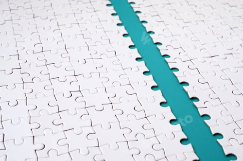 Preview: The blue path is laid on the platform of a white folded jigsaw puzzle