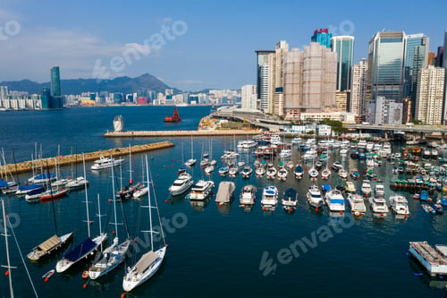 Preview: Causeway Bay, Hong Kong 22 February 2019: Aerial view of Hong Kong typhoon shelter
