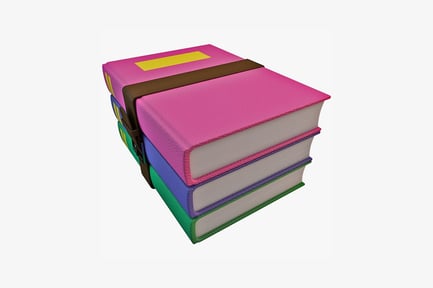 Preview: Stacked books with varied covers and labels