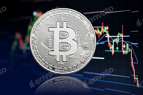 Preview: Bitcoin coin and stock chart background