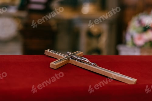 Preview: Jesus on a Cross. Decoration inside a Christian church. God, belief, religion, Christianity.