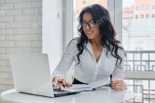 Business Woman Working at Her Desk at Home