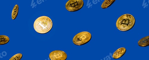 Preview: Bitcoins levitation on blue