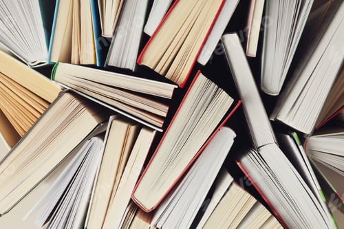 Preview: Many books textured background, top view. Multicolored books